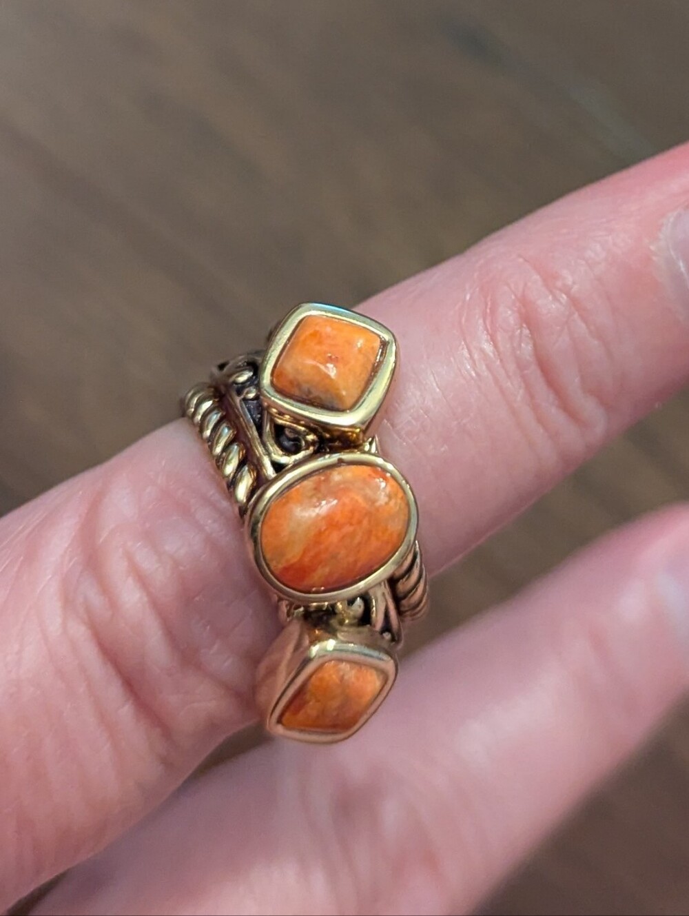 Barse Thailand  Bronze and Genuine Stone Trio Ring Stack, Vintage New, 7.5-8
